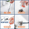 A professional drain cleaning kit showing tools for inserting, reaching, grabbing, and gently pulling out a clog.