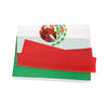 A large outdoor decoration featuring the flag of Mexico with a coat of arms on a white background and red and green stripes.