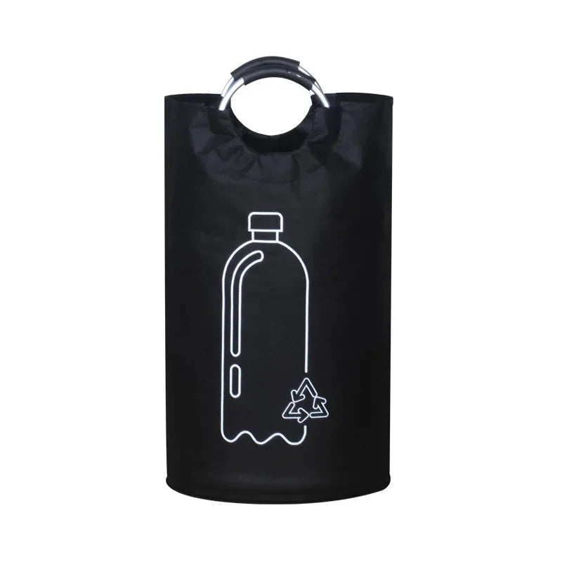 Black foldable extra-large laundry basket with padded handles