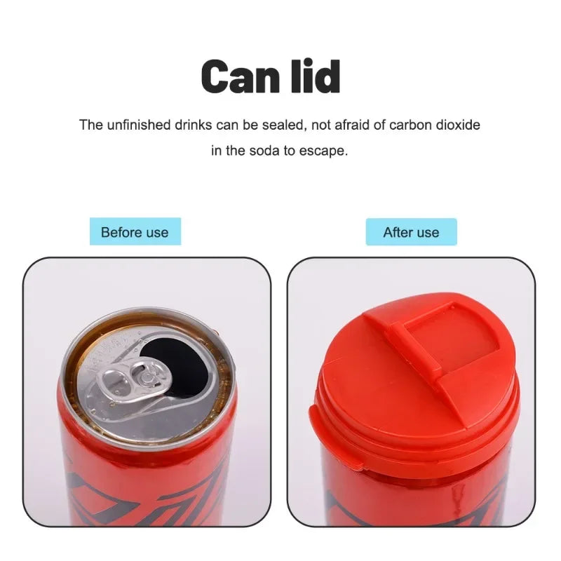 Before and after images showing the sealing function of a can lid for drinks.