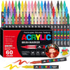 A set of 48-color acrylic brush markers featuring various colors and tips displayed in a black box.