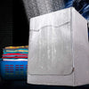 Silver Oxford washing machine cover with roll edge shown against a dark background.