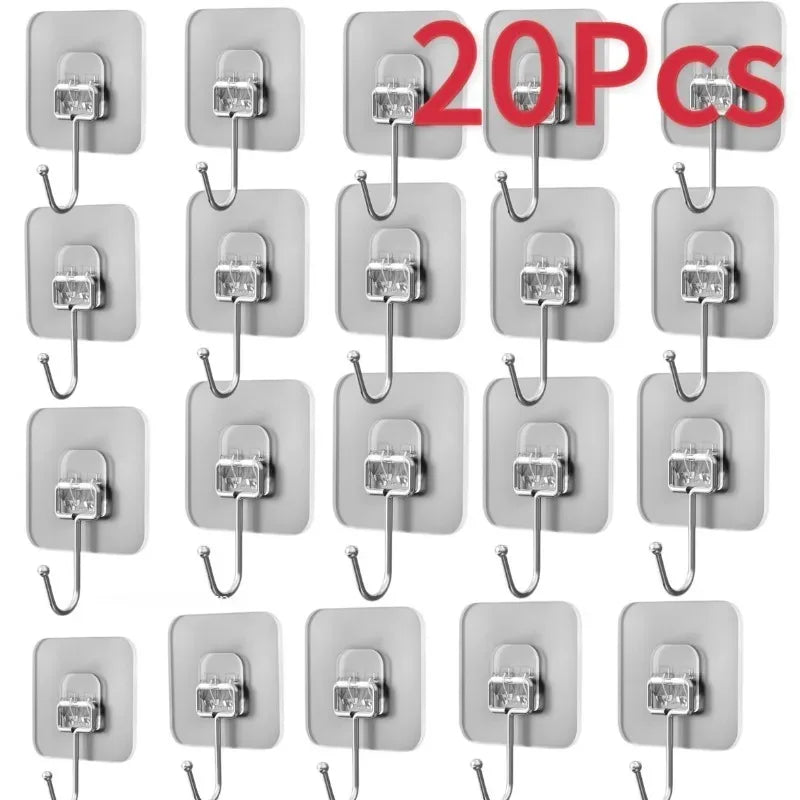 A set of 20 self-adhesive rotating wall hooks in a silver finish for storage and hanging items.