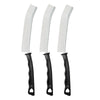 A set of three white crevice cleaning brushes with black handles.