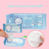 A package of cotton soft non-woven fabric wipes is shown next to a hand, with a close-up view of the white wipe material.