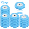 A set of blue disposable toilet brushes with a white handle and stacked in groups.