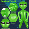 A bright green inflatable alien decoration showing various details and a full figure.