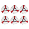 Six white and red microfiber mop head replacements for spin mop systems