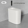 A white odor-sealing trash can with a press lid shown against a gray wall.