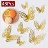 48 pieces of gold-colored 3D decorative butterfly wall stickers displayed on a white background.
