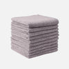 A stack of thickened microfiber cleaning cloths in a light gray color.