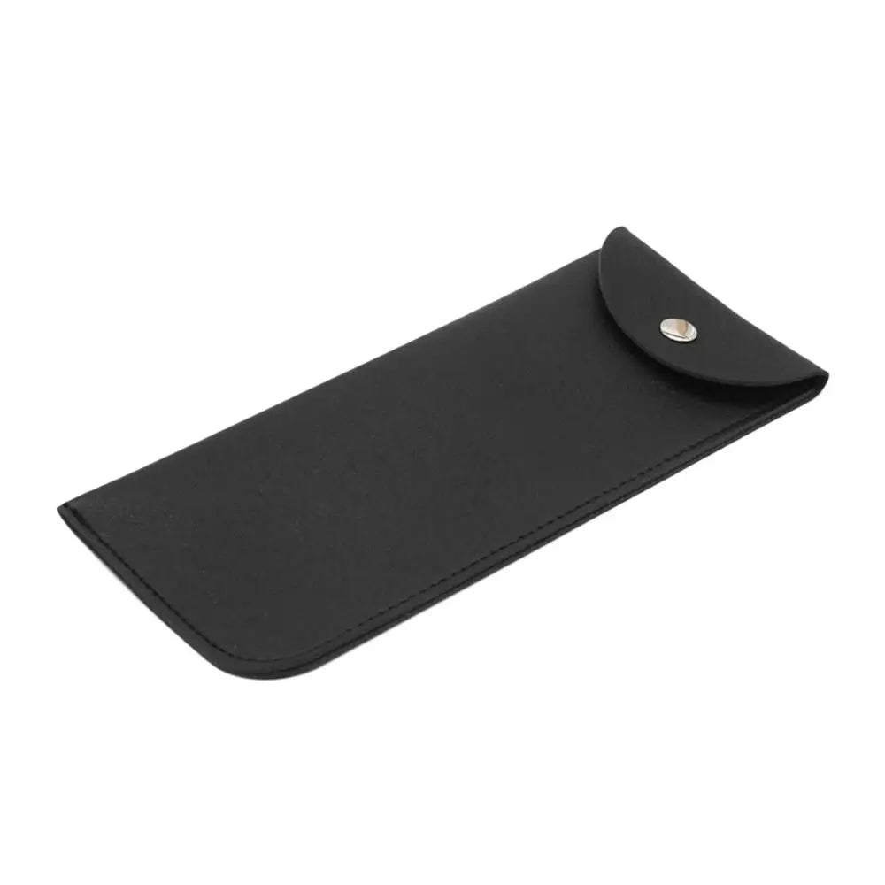 Black PU leather eyewear case or glasses bag with a flap closure.