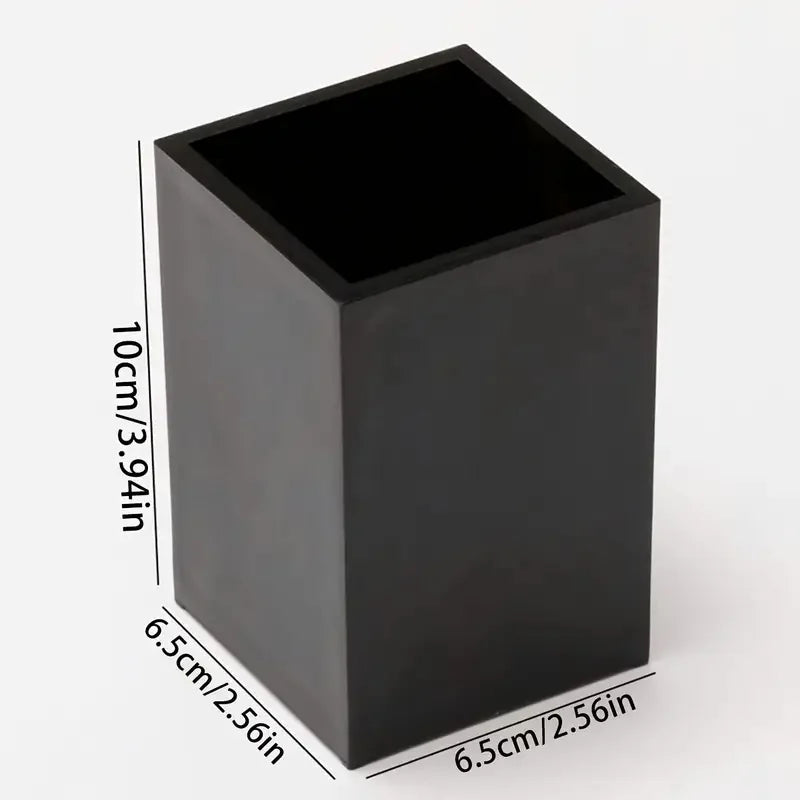 Black acrylic makeup brush and cosmetic storage organizer with a square shape