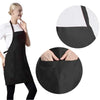 A black adjustable unisex cooking apron shown being worn and folded, with a circular view of the apron fabric.