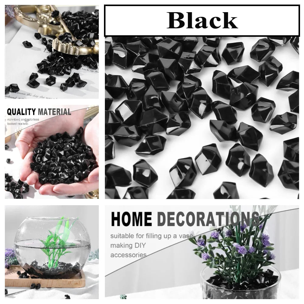 Rocas de hielo triturado de acrílico negro para decoración del hogar y rellenos DIY