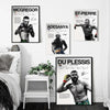 A gallery wall display of canvas art prints featuring various UFC fighters like McGregor, St-Pierre, and Adesanya.