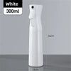 A white multi-functional handheld spray bottle is shown standing upright against a gray background.