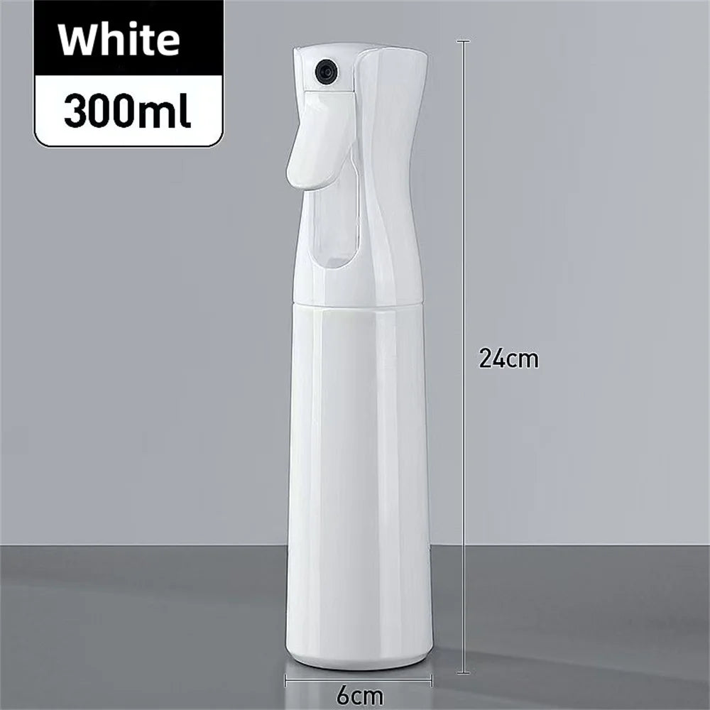 A white multi-functional handheld spray bottle is shown standing upright against a gray background.