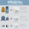 A set of five reusable mesh laundry bags in small, medium, and large sizes shown next to various clothing items.