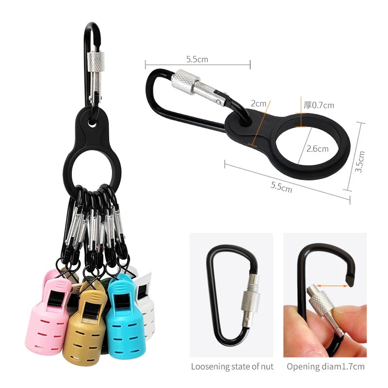 A kit of black and silver octopus lure bait protectors with various sizes and a tool for opening the nut.