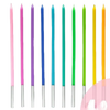 Ein Set dekorativer Spiral-Geburtstagskerzen in verschiedenen Farben wie rosa, lila, blau, türkis und grün.