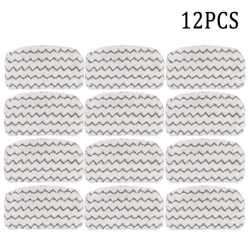 Twelve replacement microfiber pads for a Shark steam mop, featuring a chevron pattern.
