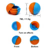 A set of portable silicone storage jars showing different views including front, bottom, and turn on effects of orange and bl
