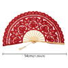 Red lace folding handheld fan with a sunburst design