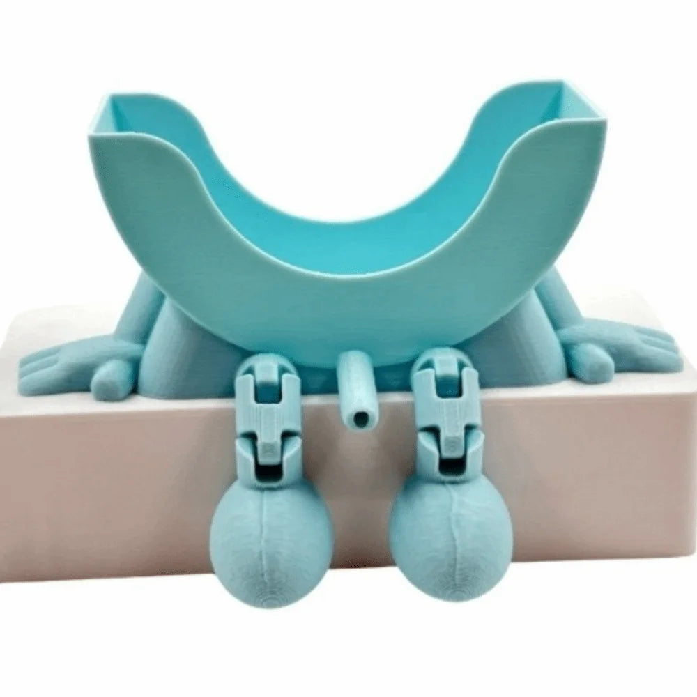 Light blue silicone sponge holder with a curved shape used for kitchen drainage