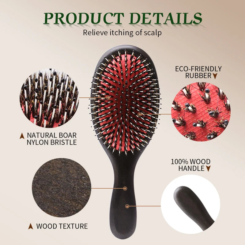Boar Bristles Detangling Hair Comb