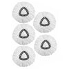 A collection of white, fluffy replacement mop heads with black triangular inserts.