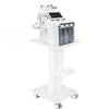 A white portable beauty trolley cart with a digital display and storage compartments for salon use.