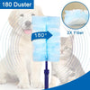 A dog and a cat are shown next to an 180 Duster cleaning tool, demonstrating its use for electrostatic cleaning.