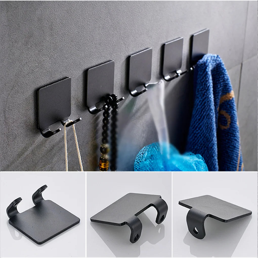 Black aluminum shaving razor storage rack mounted on a wall with various mounting options shown.