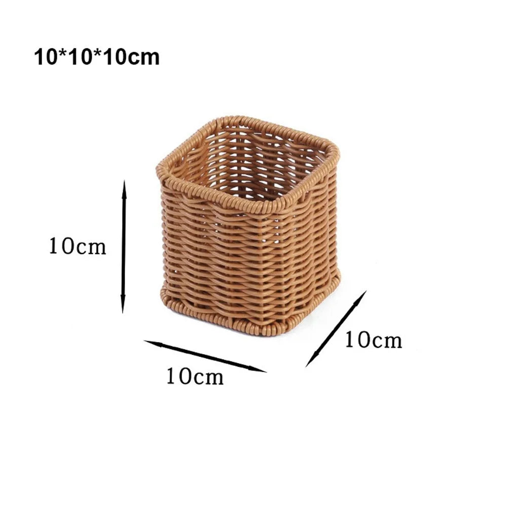 A small, rectangular handwoven rattan serving basket with dimensions of 10x10x10 cm.