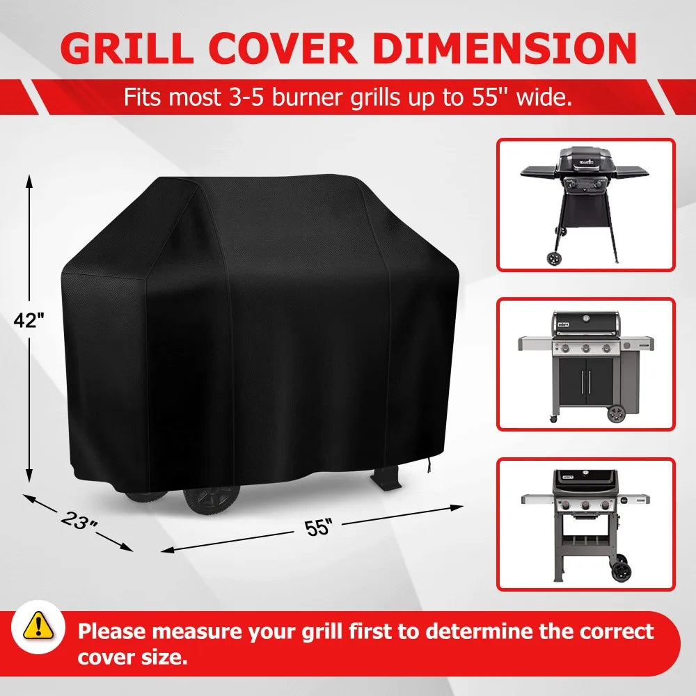 Dimensiones de la cubierta para parrilla negra, apta para parrillas de 3 a 5 quemadores de hasta 139 cm de ancho.