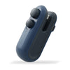 A dark blue handheld device with three round buttons and a slot for a blade, used as a bag sealer and cutter.
