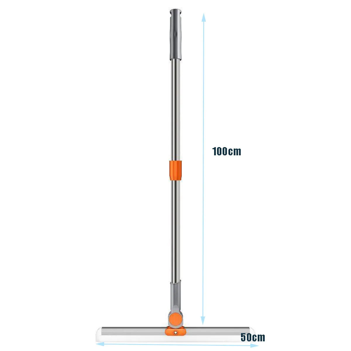 A silicone squeegee broom with an aluminum handle shown vertically, highlighting its 100cm length and 50cm cleaning surface.