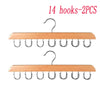 Two wooden belt and accessory organizers with 14 hooks each
