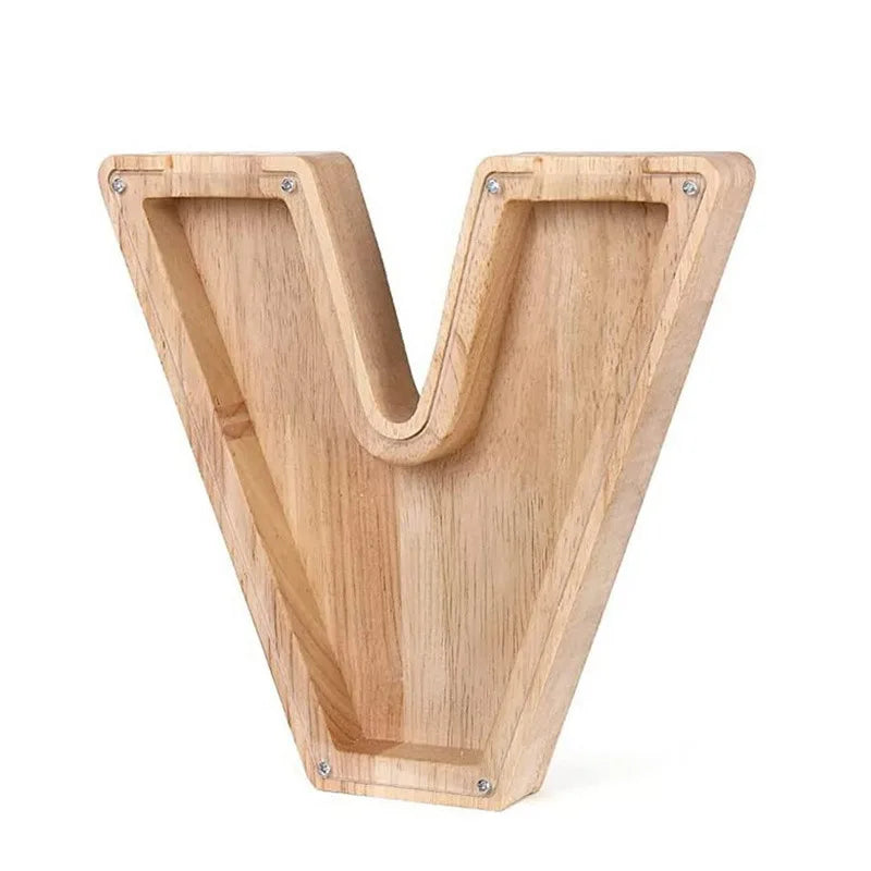 Piggy bank alphabet shaped like the letter V for savings.