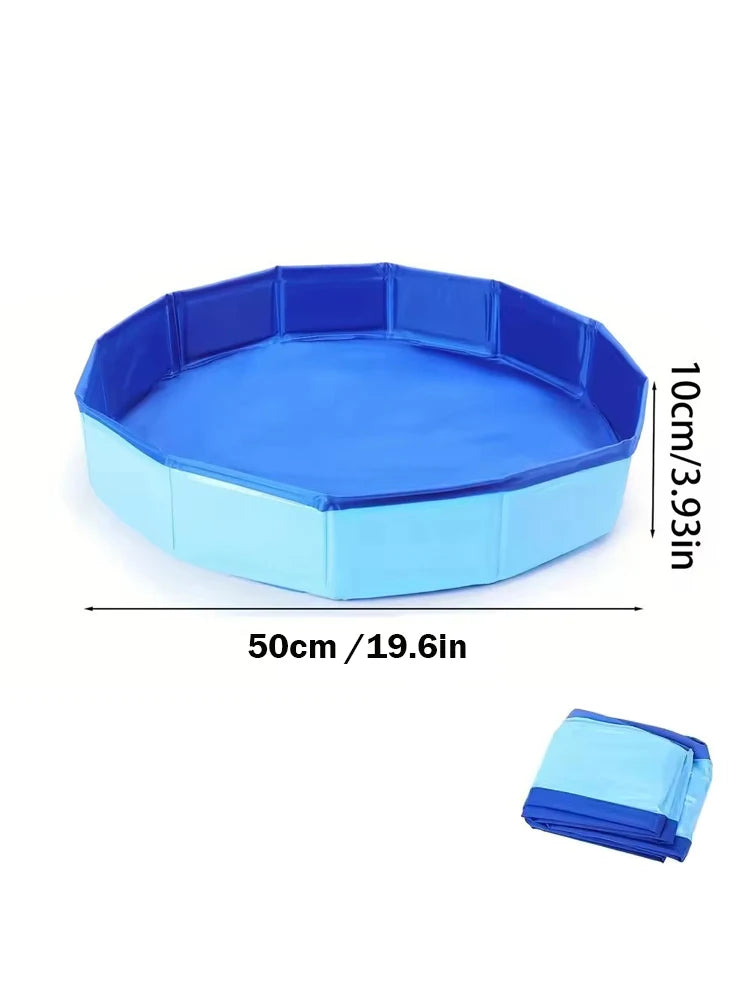 A bright blue portable folding foot bath basin with dimensions 50cm by 10cm.