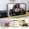 Foldable stainless steel oil splash guard for stovetop shown in use and disassembled form