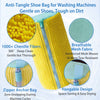Yellow anti-tangle shoe bag made of chenille fibers with a zipper anchor design for gentle cleaning.