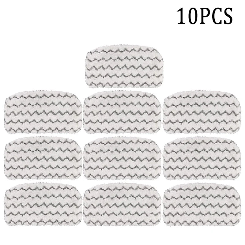 Ten replacement microfiber pads for a Shark steam mop, featuring a gray and white chevron pattern.