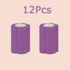 A set of twelve purple reusable toilet cleaning brushes stacked vertically.