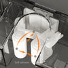 A close-up view of a white soft silicone wall mounted broom holder for kitchen or bathroom