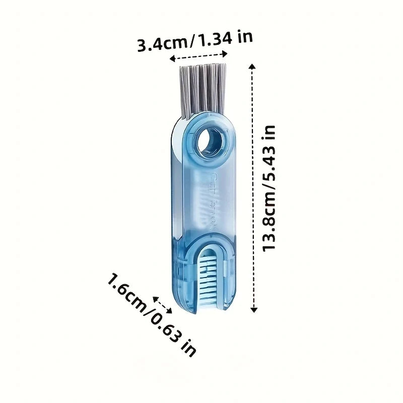 Klares blaues 3-in-1-Tee- oder Trinkbecher-Pinsel zum Reinigen von Flaschen und Thermoskannen.