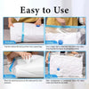A set of vacuum storage bags with a hand pump used for compressing and sealing clothes and blankets.