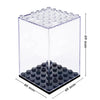 Clear dustproof display case with a square base and a lid holding numerous small cylindrical compartments.