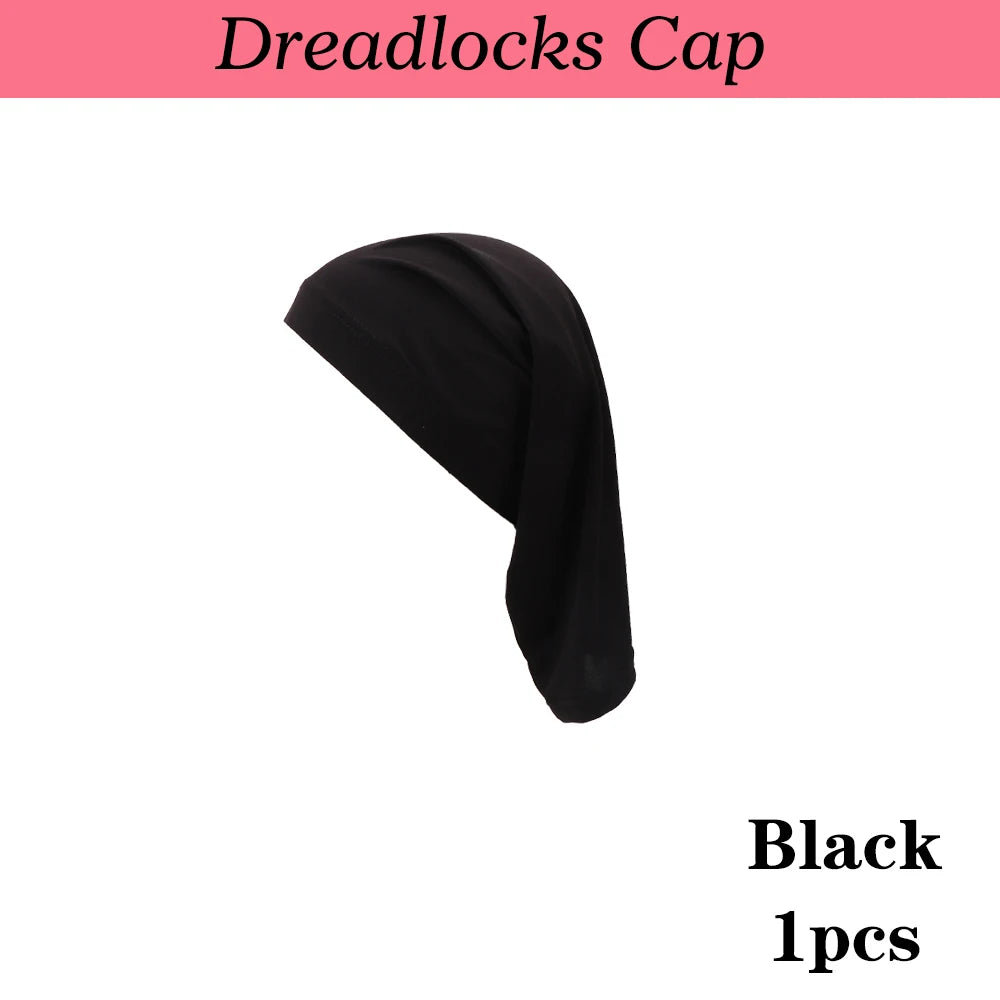 Black dreadlocks cap shown in a profile view for hair protection